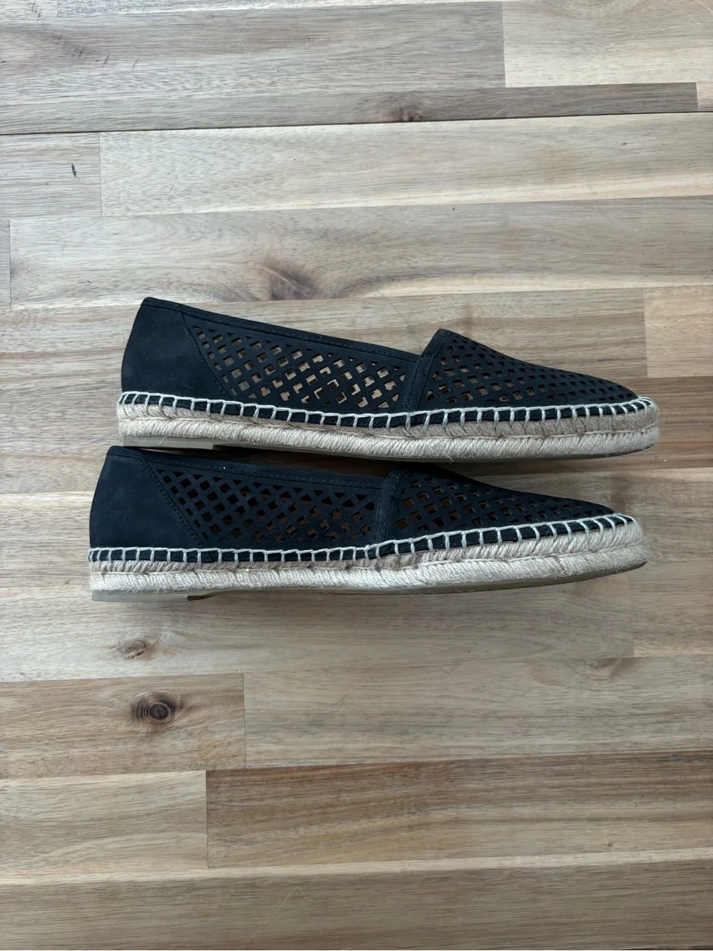 Frye Lee A Line Perforated Black Nubuck Espadrille Shoes Size 9.5